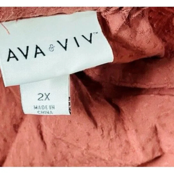 Ava & Viv Blouse Sz 2x Square Neck Peasant Rustic Lightweight Textured Thin Boho - Picture 3 of 9